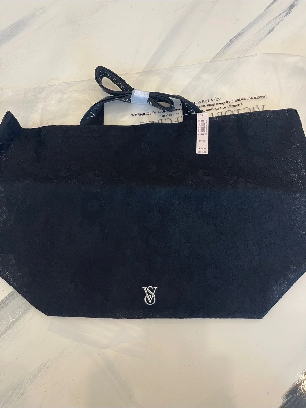 Victoria's Secret Black Lace-Textured Tote